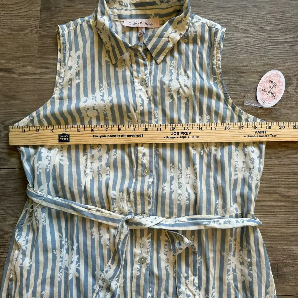 NWT Harlow & Rose Maxi Dress Women’s Medium Floral Striped White Blue Broomstick